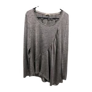 One world Shirt women's asymmetrical Blouse metallic gray long sleeve size Large